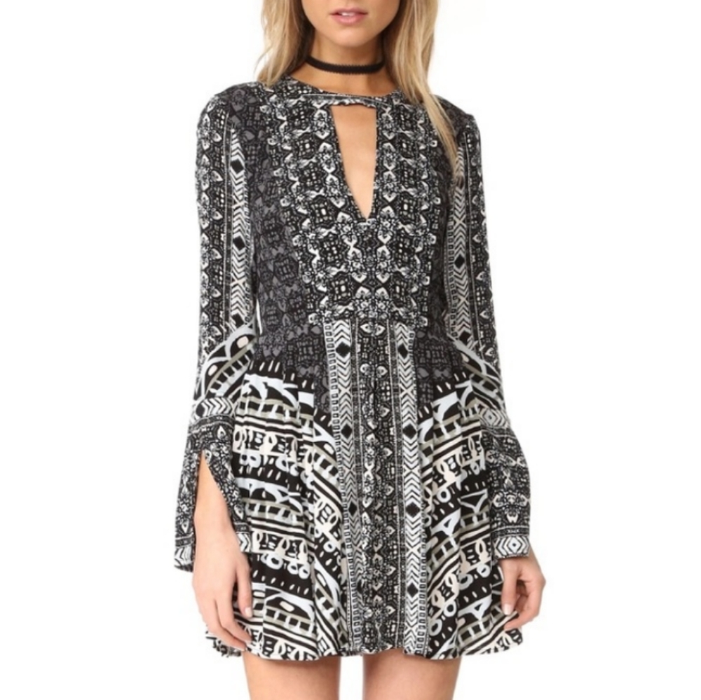 Free People Black & White Printed Mini Dress